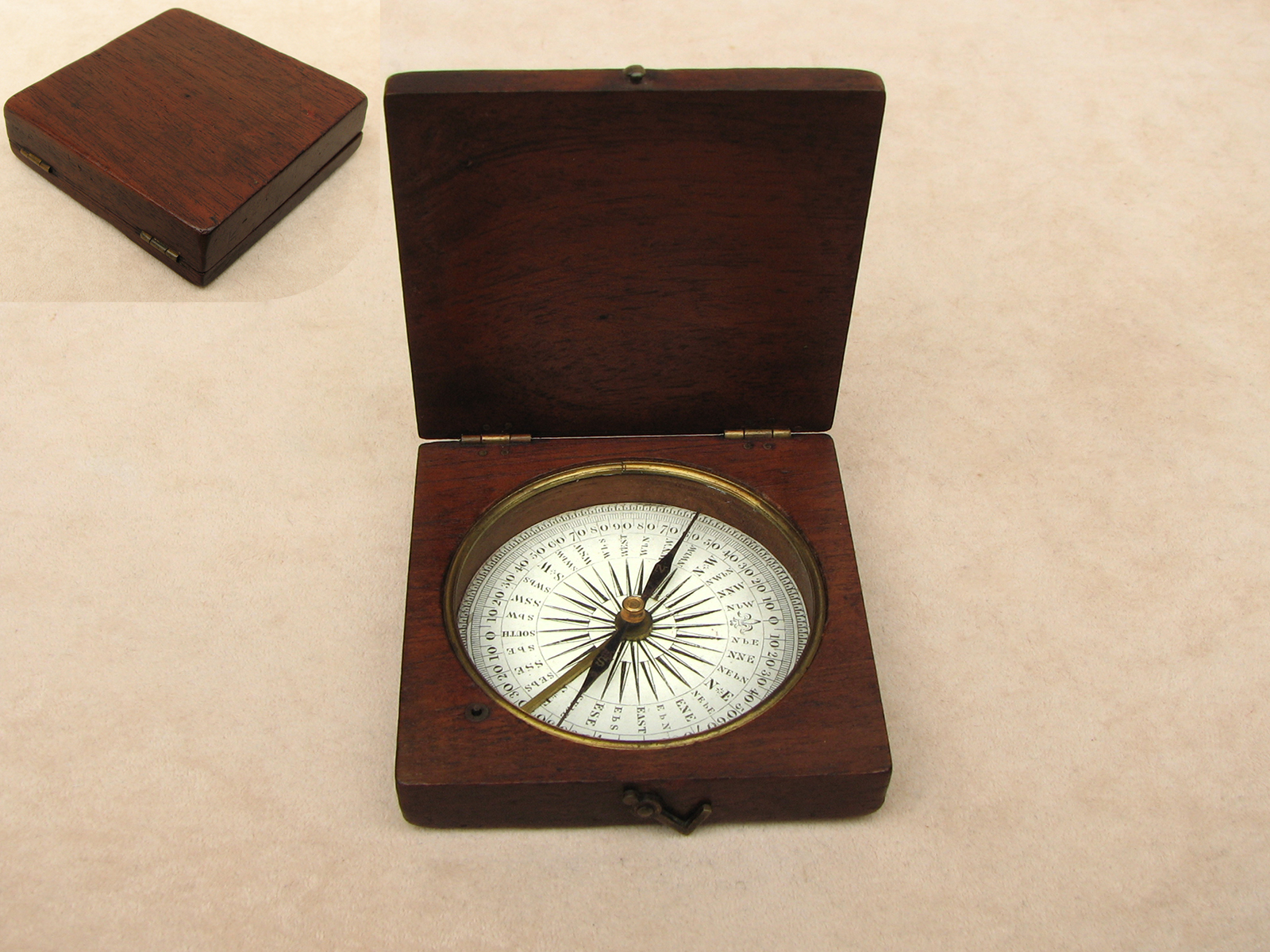 Early Victorian mahogany cased pocket compass, circa 1860